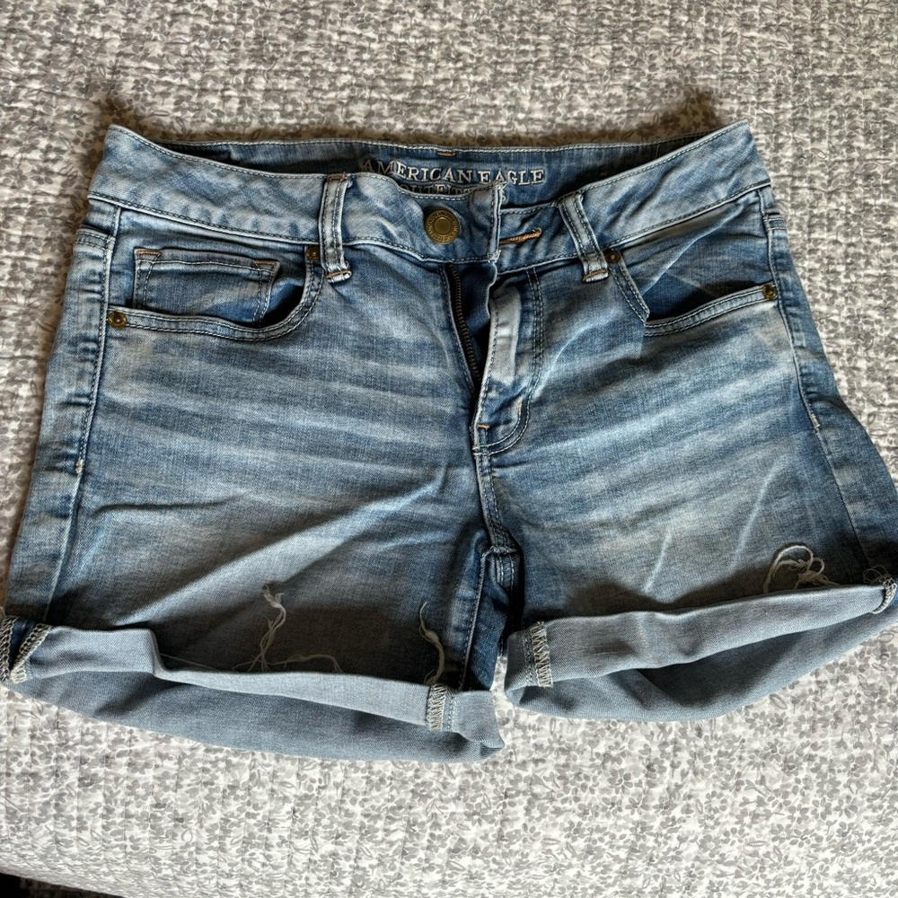 American Eagle Blue Midi Jean Shorts